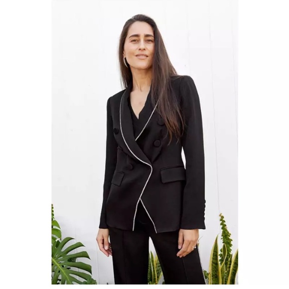VERONICA BEARD | Jagger Crystal Embellished Piping Black Satin Dickey Jacket 4 - Picture 4 of 11